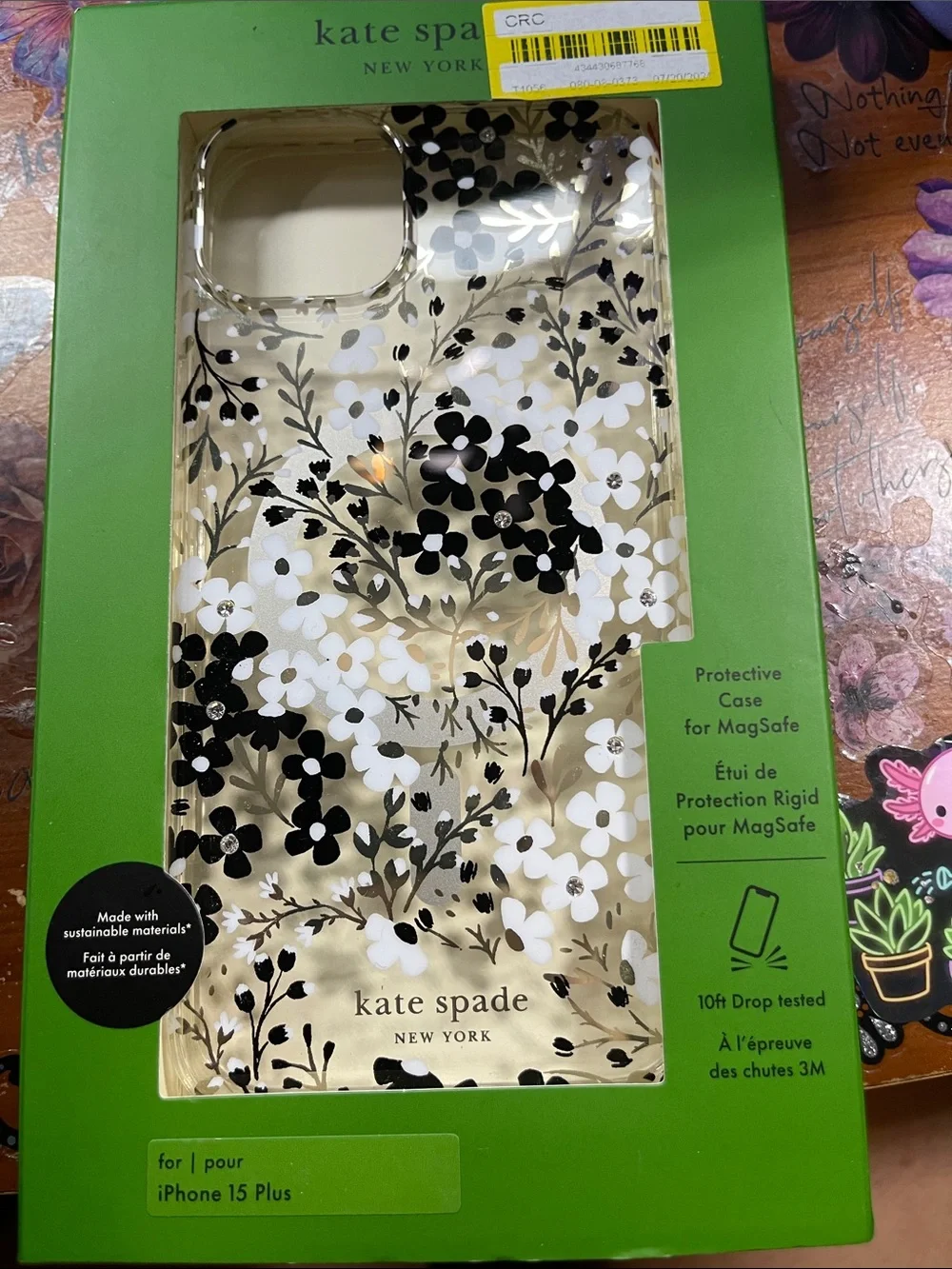 kate spade gold, black & white floral MagSafe iPhone 15 plus Case